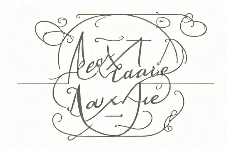 calligraphy of kids names and birthdates: Alexis Marie 08/30/2004 and Lucas Michael 8/13/2013 tattoo design idea