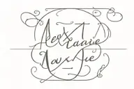 calligraphy of kids names and birthdates: Alexis Marie 08/30/2004 and Lucas Michael 8/13/2013 tattoo design idea