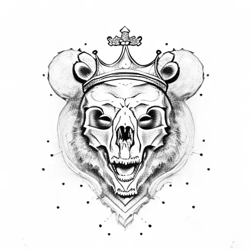 bear skull with a crown tattoo design idea