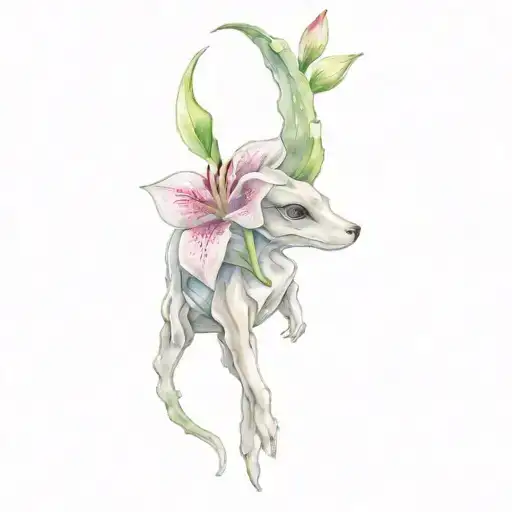 Cubone holding stargazer lily flower tattoo design idea