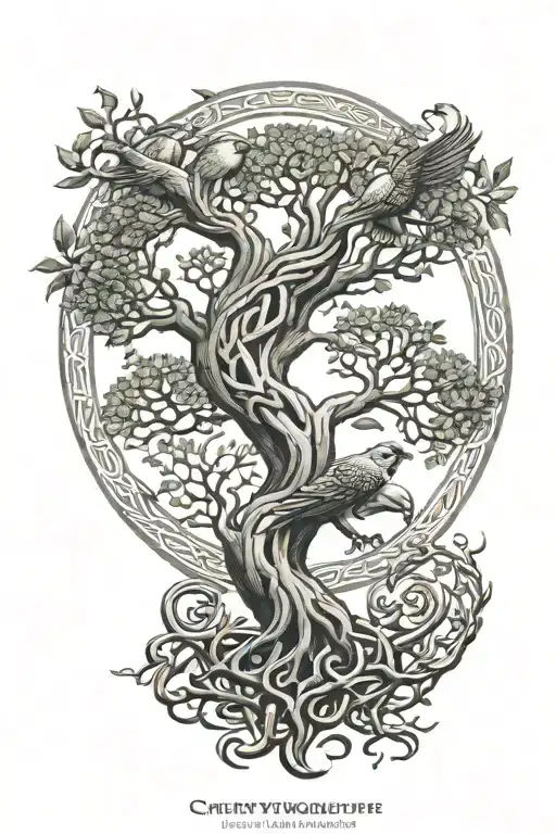 polish falcon Celtic tree of life growing  tattoo design idea