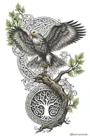 polish falcon Celtic tree of life growing  tattoo design idea