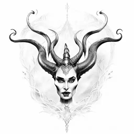 Maribel name with maleficent horns tattoo design idea
