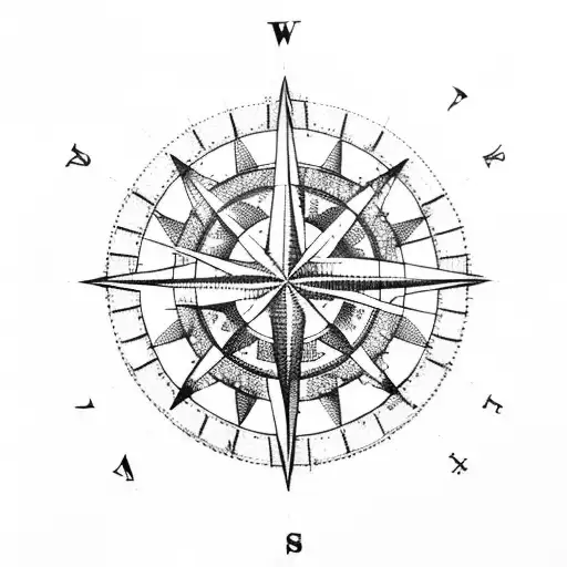 Nautical map with a compass rose tattoo design idea