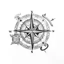 Nautical map with a compass rose tattoo design idea