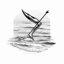 beach with arrow and feather tattoo design idea
