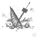 beach with arrow and feather tattoo design idea