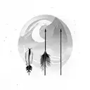 beach with arrow and feather tattoo design idea