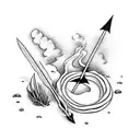 beach with arrow and feather tattoo design idea