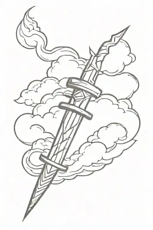 dagger with storm clouds tattoo design idea