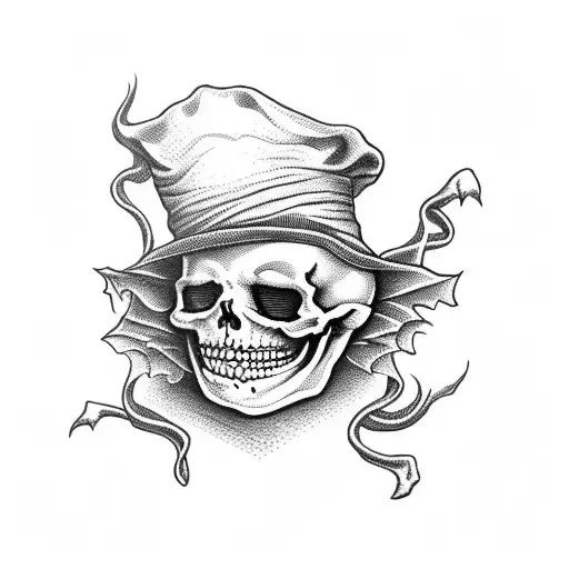 dancing skeleton with jester hat on tattoo design idea