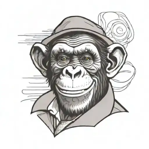 a chimpanzee laughing as a college professor with a monocle tattoo design idea