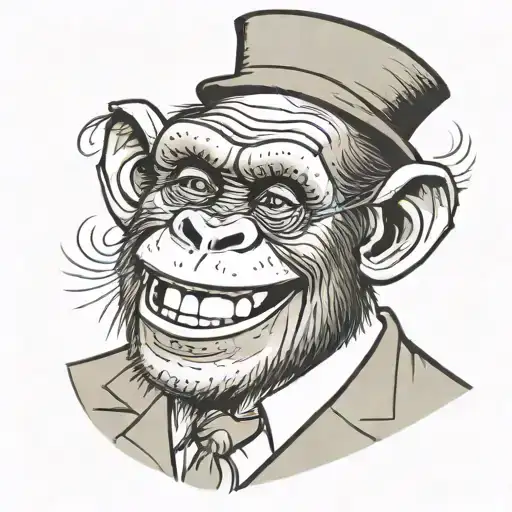 a chimpanzee laughing as a college professor with a monocle tattoo design idea