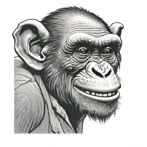 chimpanzee laughing as a college professor with a monacle tattoo design idea
