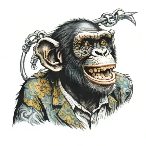 chimpanzee laughing as a college professor with a monacle tattoo design idea
