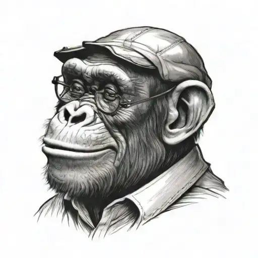 chimpanzee laughing as a college professor with glasses tattoo design idea
