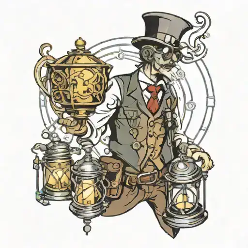 steampunk themed doctor holding a lantern tattoo design idea