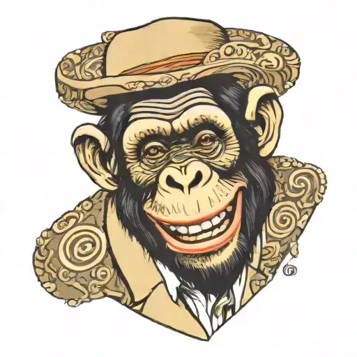 a chimpanzee laughing as a college professor with a monocle tattoo design idea