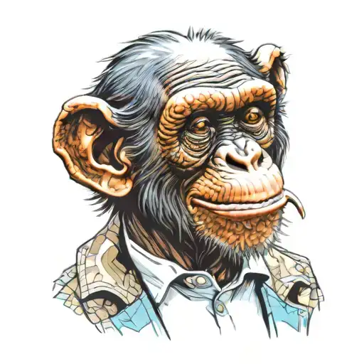 chimpanzee laughing as a college professor with a monacle tattoo design idea