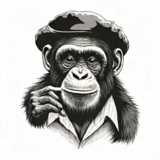 a chimpanzee smiling as a professor with a monocle tattoo design idea