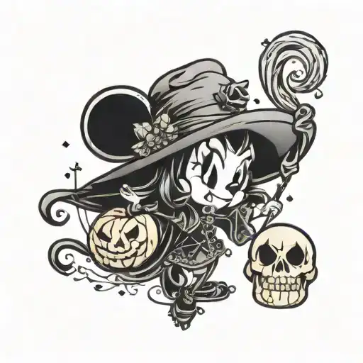 A cute and spooky Disney character dressed up for Halloween tattoo design idea