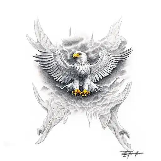 Eagle holding a skull tattoo design idea
