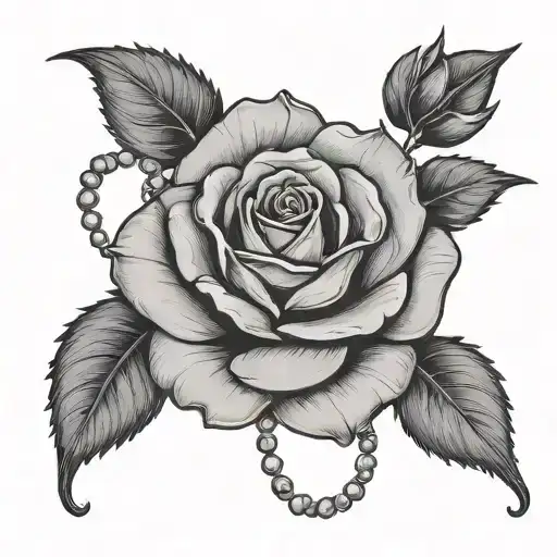 rose with rosary hanging down tattoo design idea