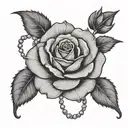 rose with rosary hanging down tattoo design idea
