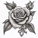 rose with rosary hanging down tattoo design idea
