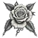 rose with rosary hanging down tattoo design idea