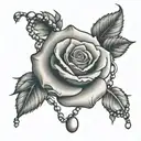 rose with rosary hanging down tattoo design idea