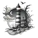 Tim Burton inspired tattoo with lighthouse standing tall tattoo design idea
