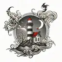 Tim Burton inspired tattoo with lighthouse standing tall tattoo design idea
