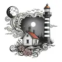 Tim Burton inspired tattoo with lighthouse standing tall tattoo design idea