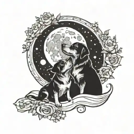 dog and mom love you to the moon tattoo design idea