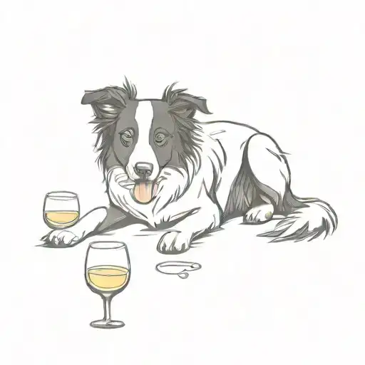 border collie with wine glass tattoo design idea