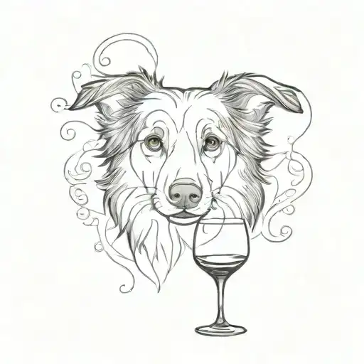 border collie outline and wine glass tattoo design idea