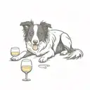 border collie with wine glass tattoo design idea