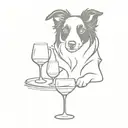border collie with wine glass tattoo design idea