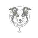 border collie with wine glass tattoo design idea