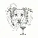 border collie outline and wine glass tattoo design idea
