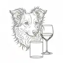 border collie outline and wine glass tattoo design idea
