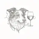 border collie outline and wine glass tattoo design idea