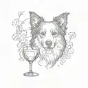 border collie outline and wine glass tattoo design idea