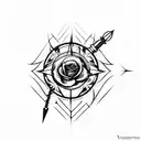 arrow through a compass surrounded with rose thorns tattoo design idea