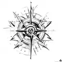 arrow through a compass surrounded with rose thorns tattoo design idea