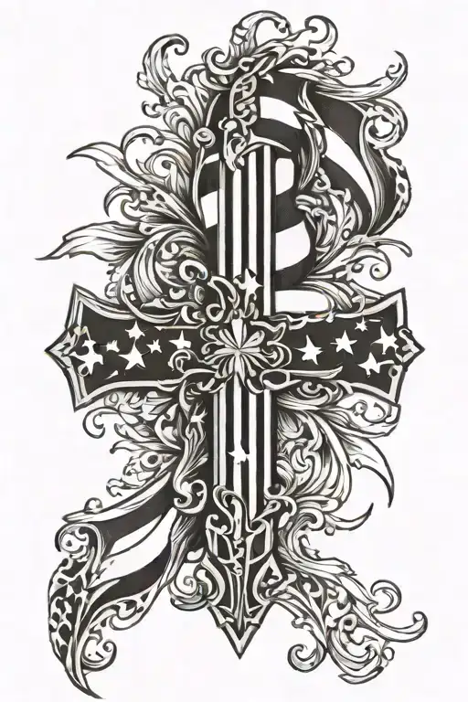 cross with American flag tattoo design idea