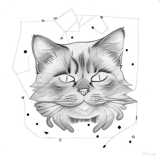 very fluffy black cat with white paws and belly sleeps with outstretched paws tattoo design idea