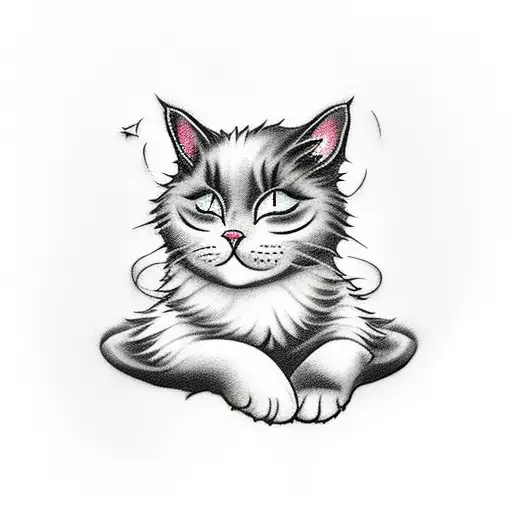 very fluffy black cat with white paws and belly sleeps with outstretched paws tattoo design idea