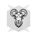 Ram head, front view, in hexagon, geometric, nordic, thrud le rouge barbe, dotted shadows tattoo design idea